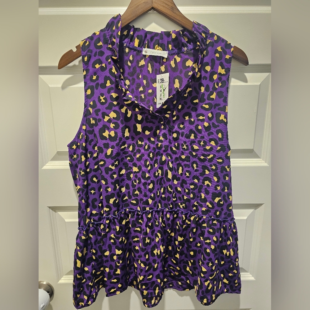 FSL Apparel Purple cheetah print woven sleeveless top Size M NWT